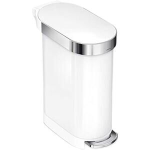 12 Gallon Step Trash Can White Stainless Steel Slim Kitchen Bin Hands Free 45L